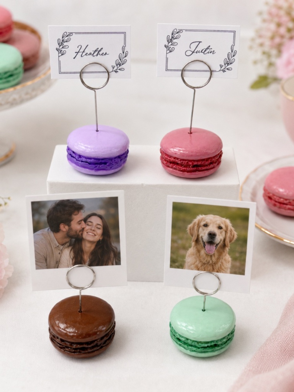 Macaron Place Card Holders, Photo Holders, Food Labels - Set of 4 | Handmade